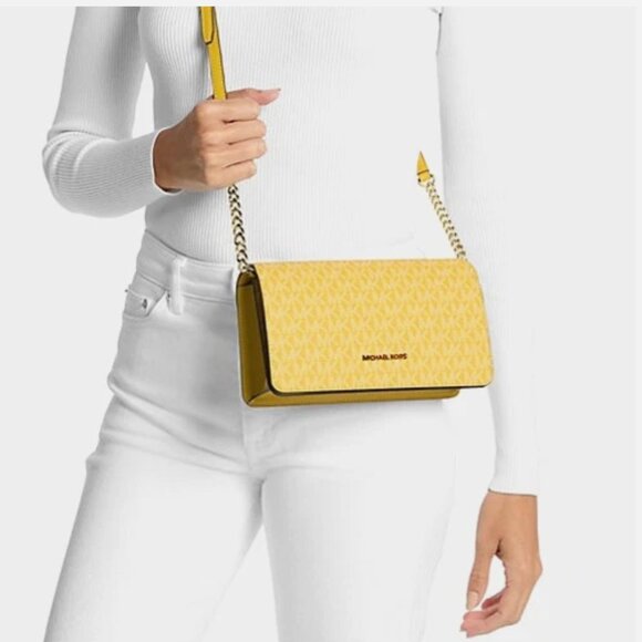 New Michael Kors Jet Set Large Ombré Signature Logo Crossbody Bag Honey Multi - Picture 2 of 4